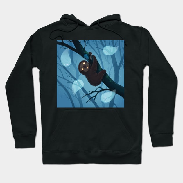 Sloth on blue Hoodie by Freeminds